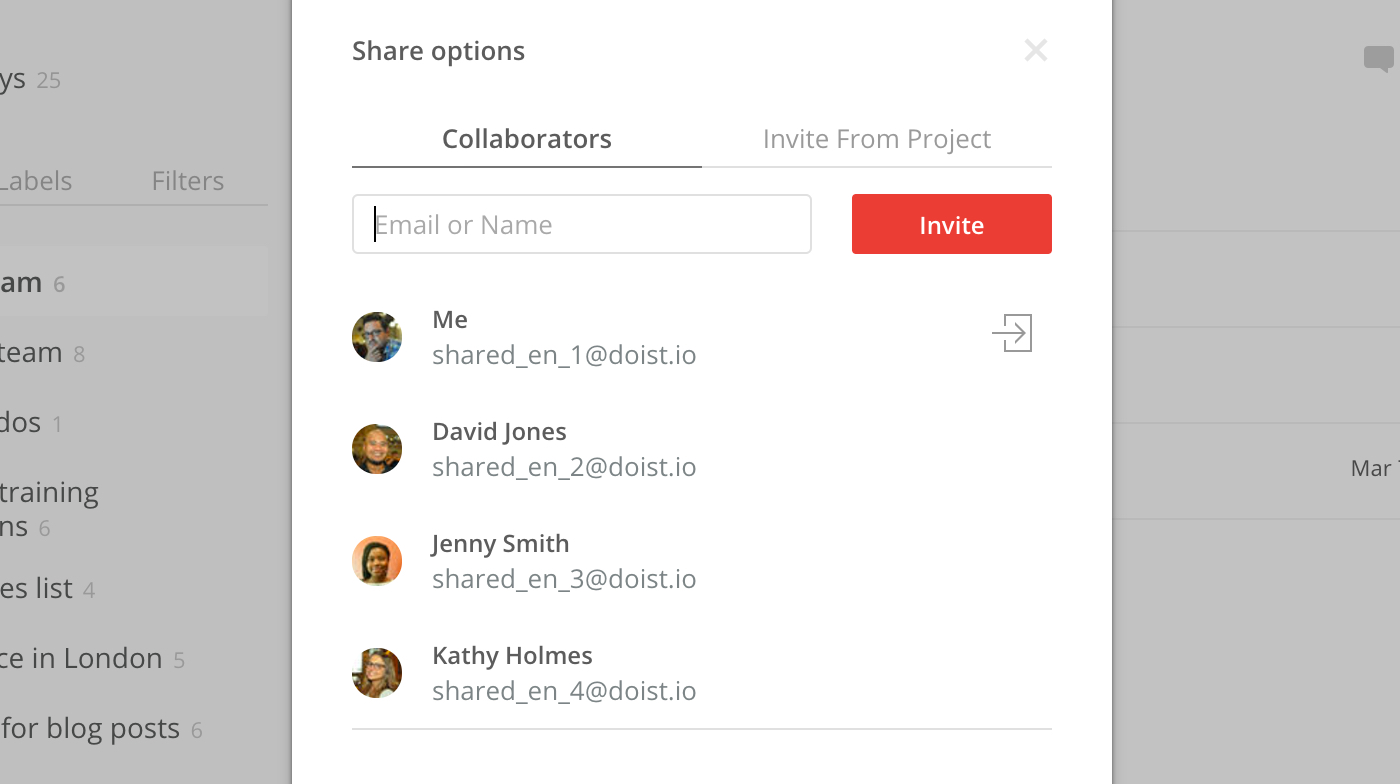 screenshot of todoist vs clickup collaboration showing todoist collaboration tool for teams