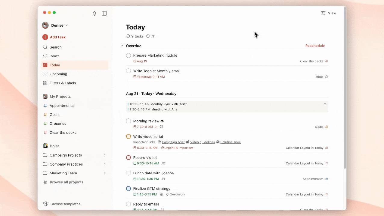 How to switch to calendar in Today