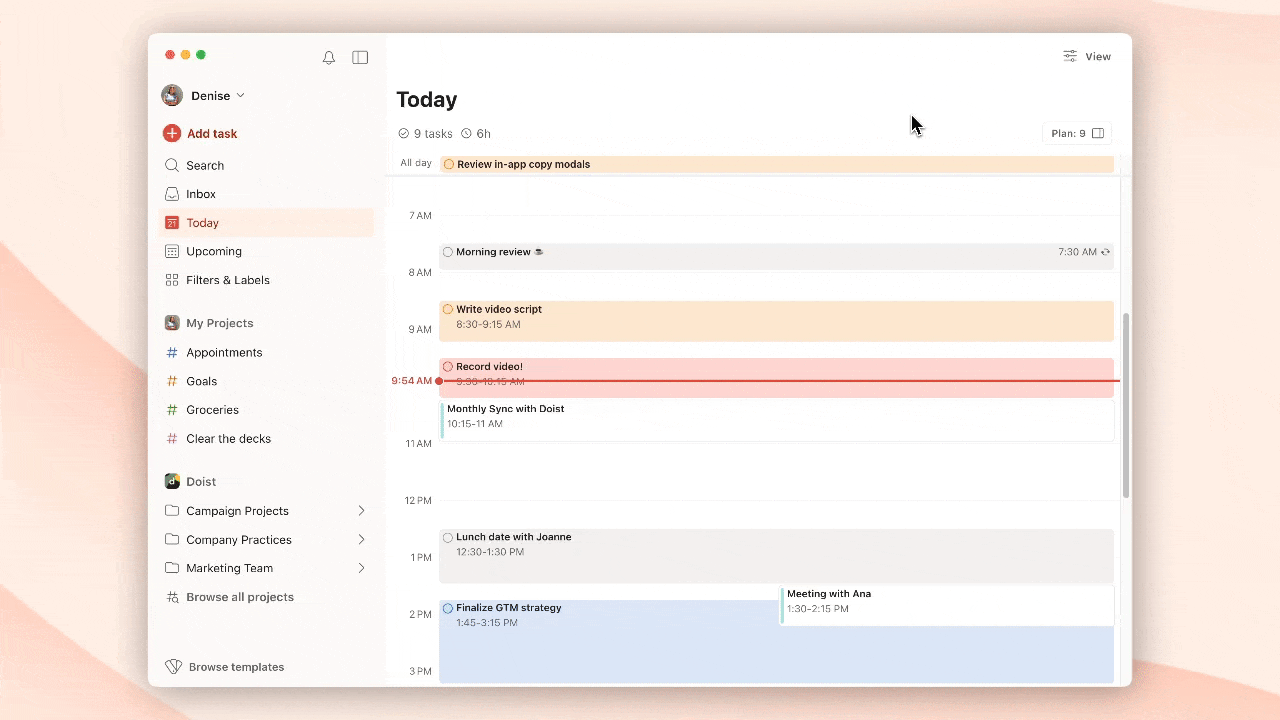 Open Plan sidebar and drag tasks