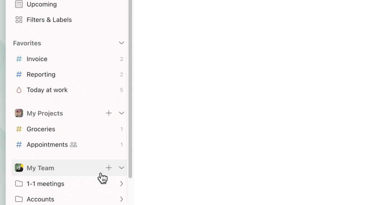 Team workspace overview