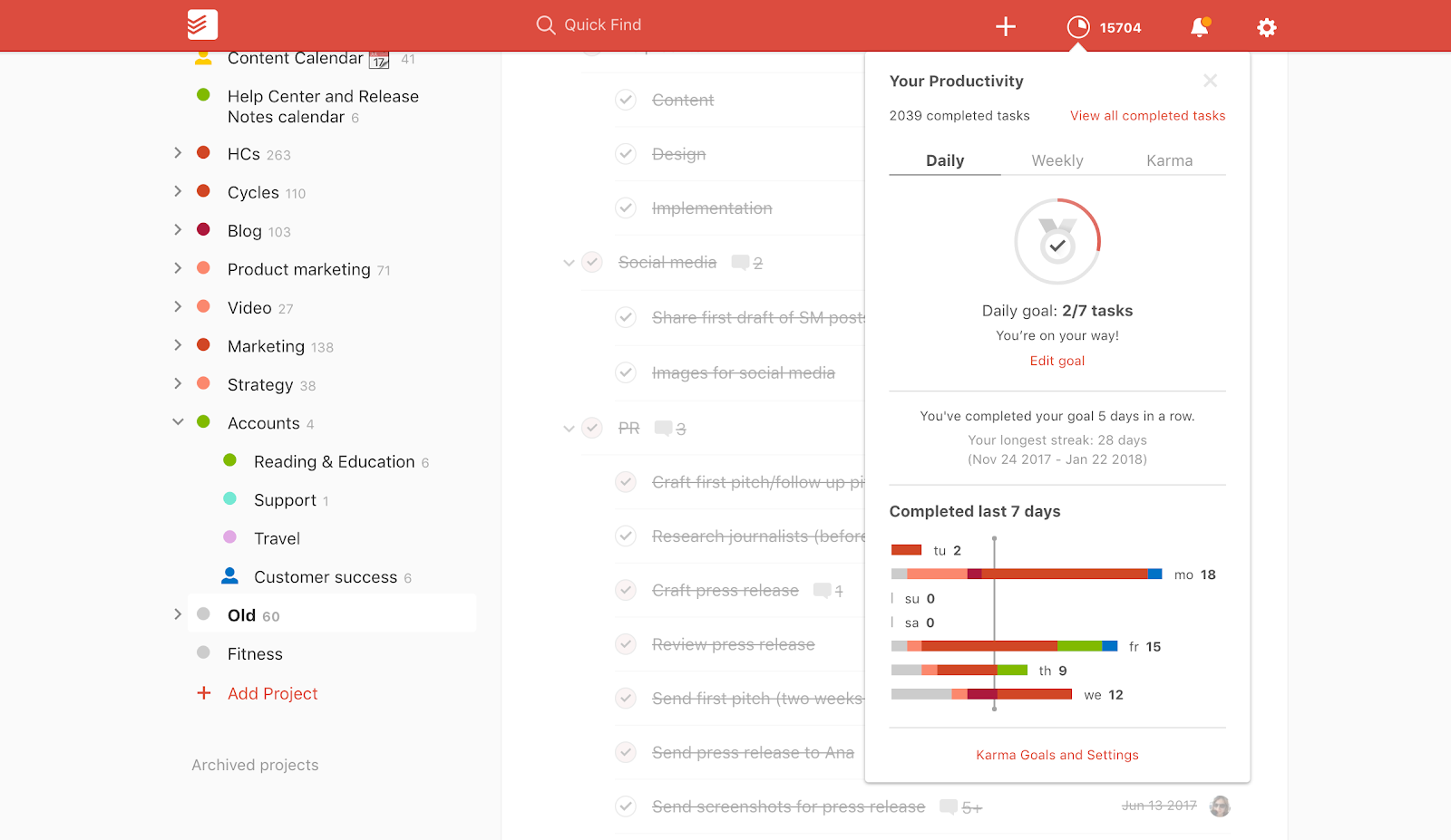 todoist에서 작업 보기