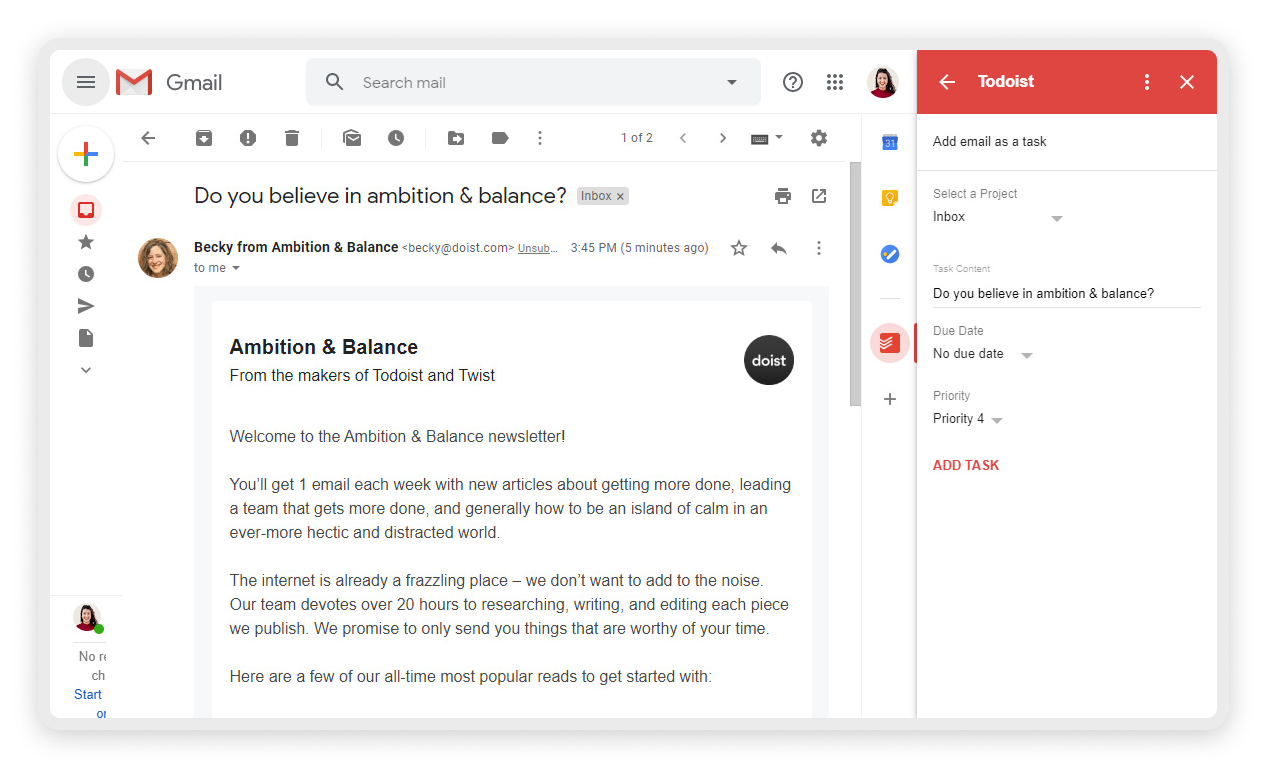 integrate todoist with gmail